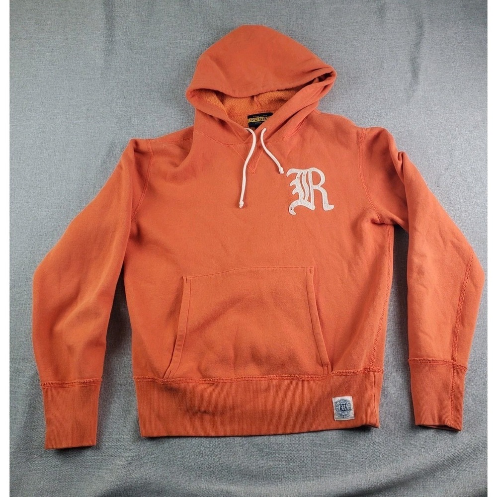 Ralph Lauren Rugby Sweatshirt Mens Small Orange Hoodie R Logo Ivy League